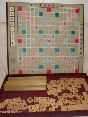 1953 Scrabble Game Board Wood Letter Tiles in Original Box